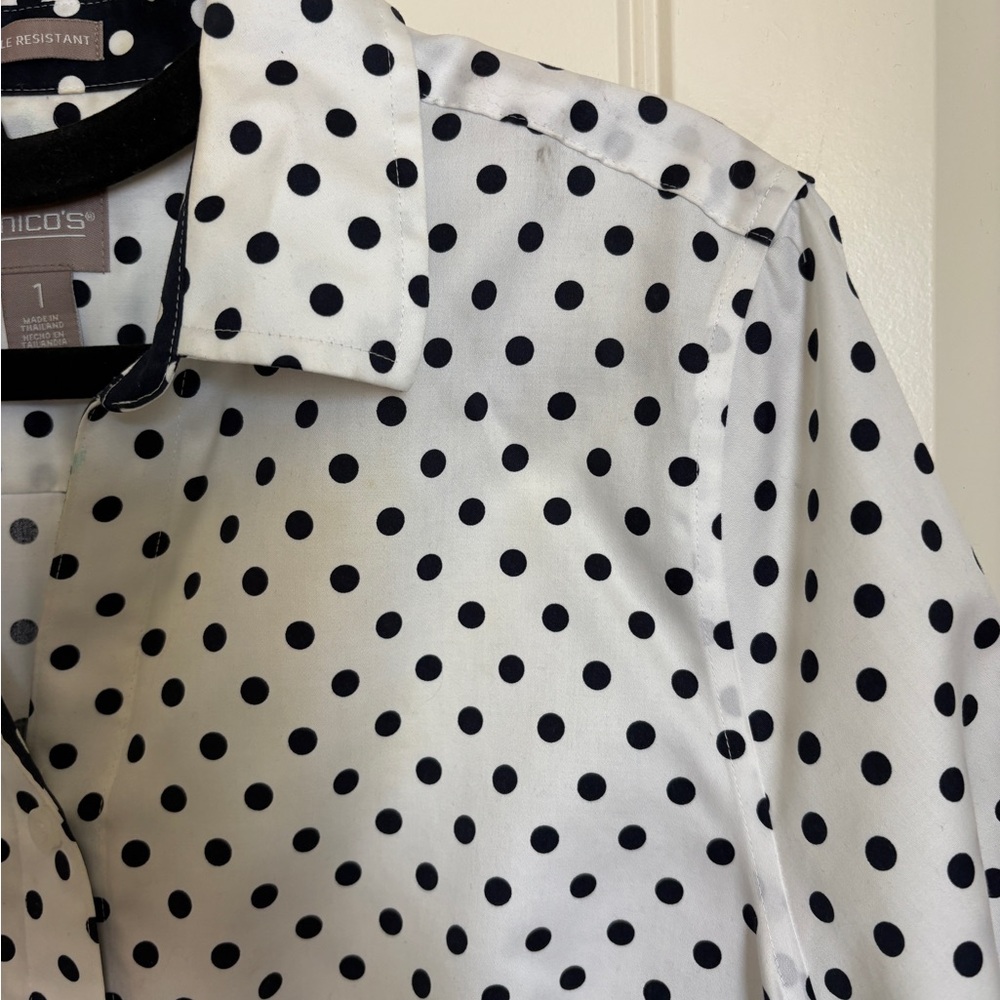 Chico's Navy and White Polka Dot Blouse - Picture 4 of 6